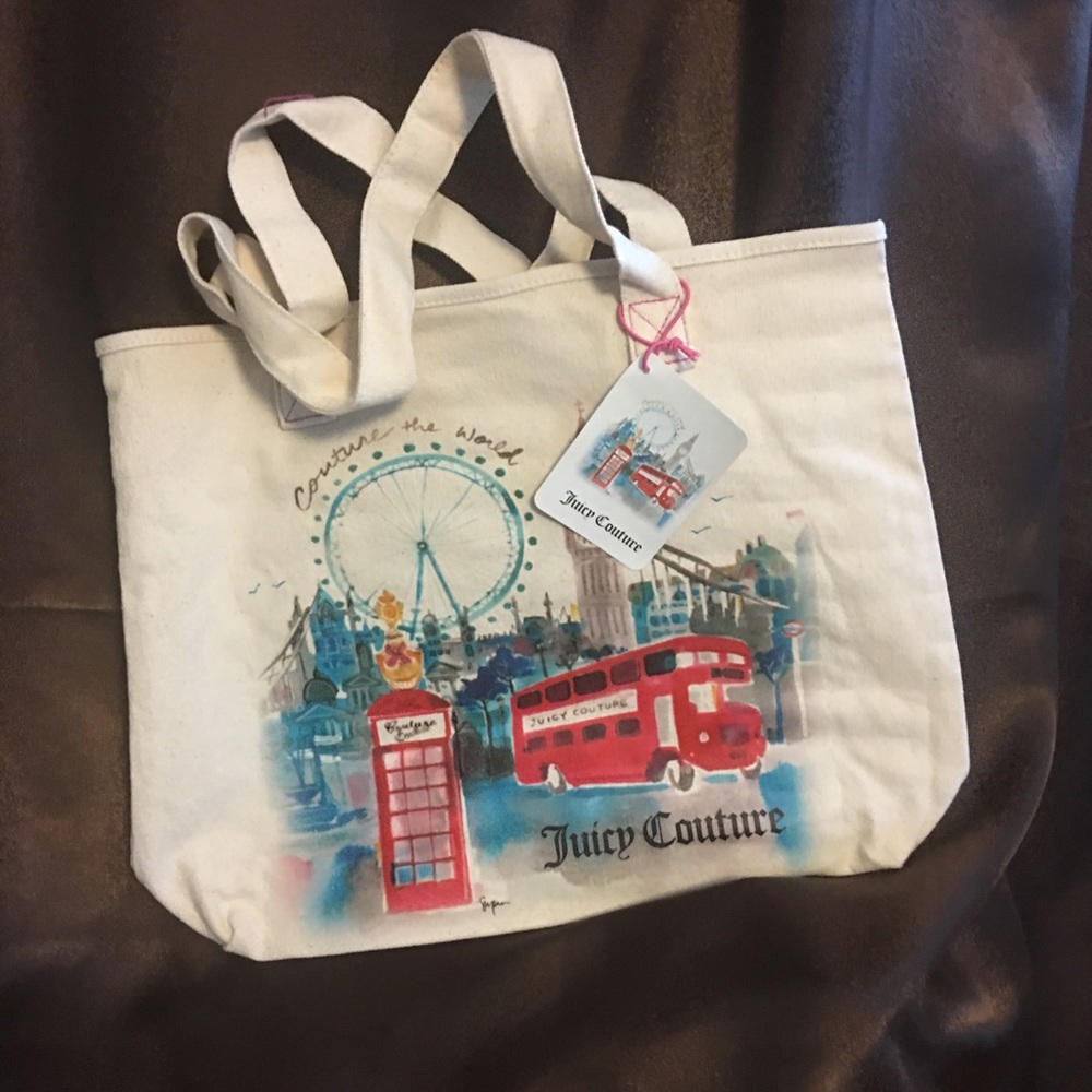 🆕JUICY "COUTURE THE WORLD"  CANVAS TOTE free 🎁